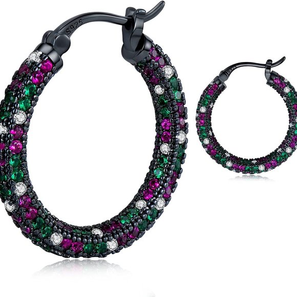 925 Sterling Silver Post Hoop Earrings for Women Gilrs Multcolors Cubic  Zirconia